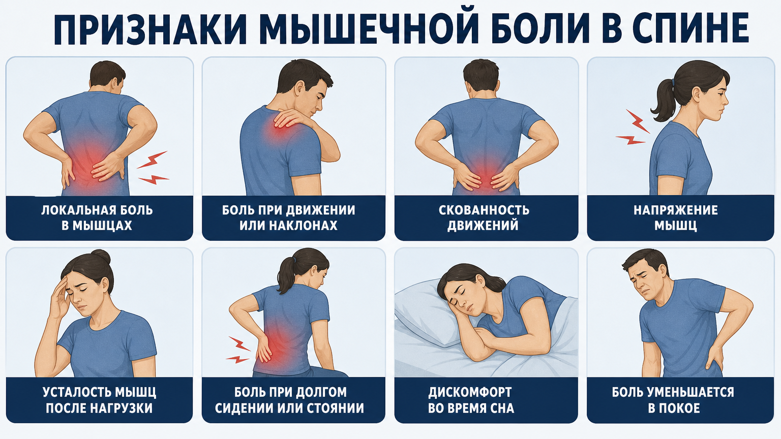 Инфографика: Как отличить мышечную боль в спине от симптомов, требующих внимания