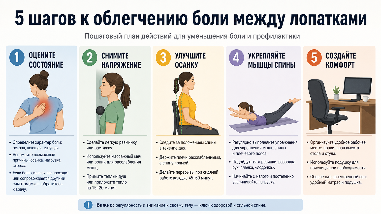Инфографика: Боль между лопатками: частые причины и план обследования