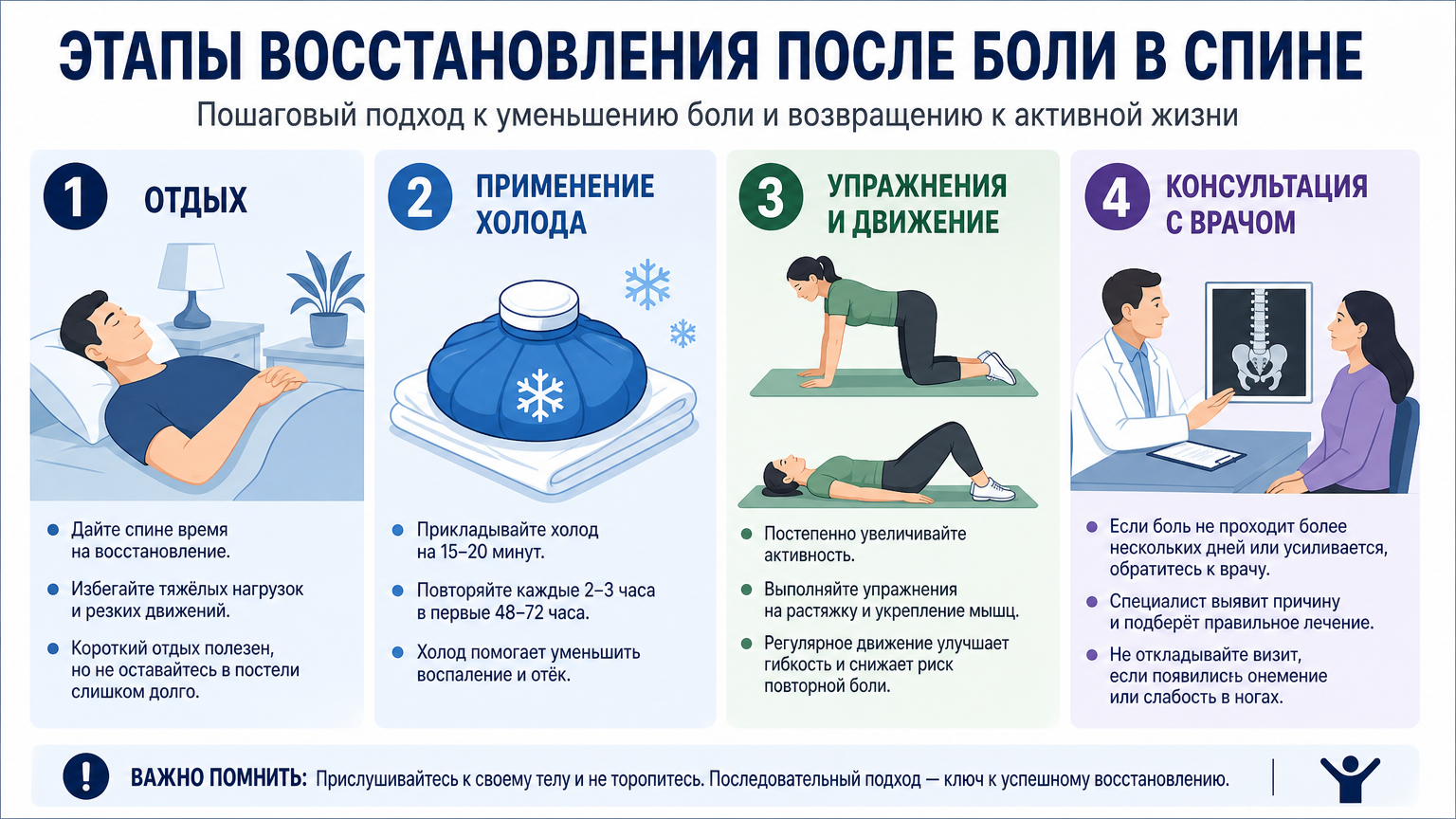 Инфографика: Боль в спине после физической нагрузки: восстановление без опасностей